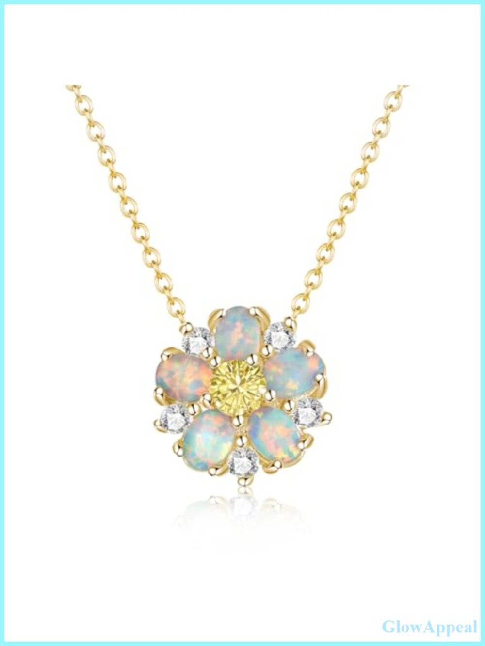 Dainty Opal Flower Pendant Necklace 14K Gold Plated Minimalist